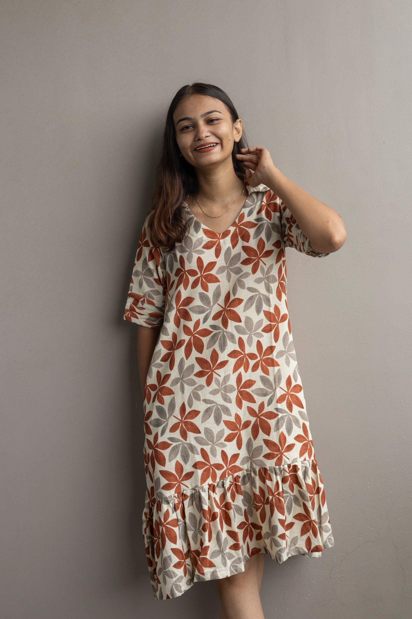 Leafy Flare Midi Dress