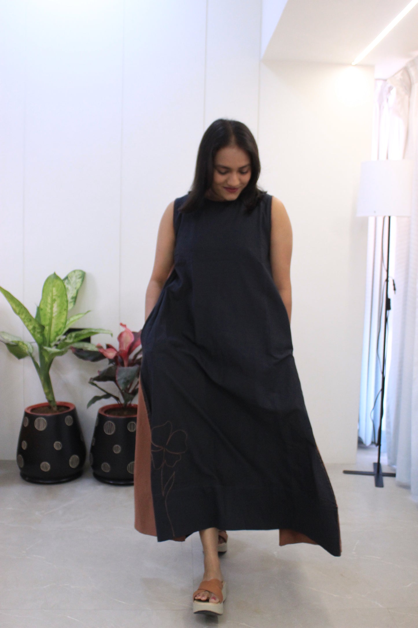 Mridula Black Cotton Long Dress