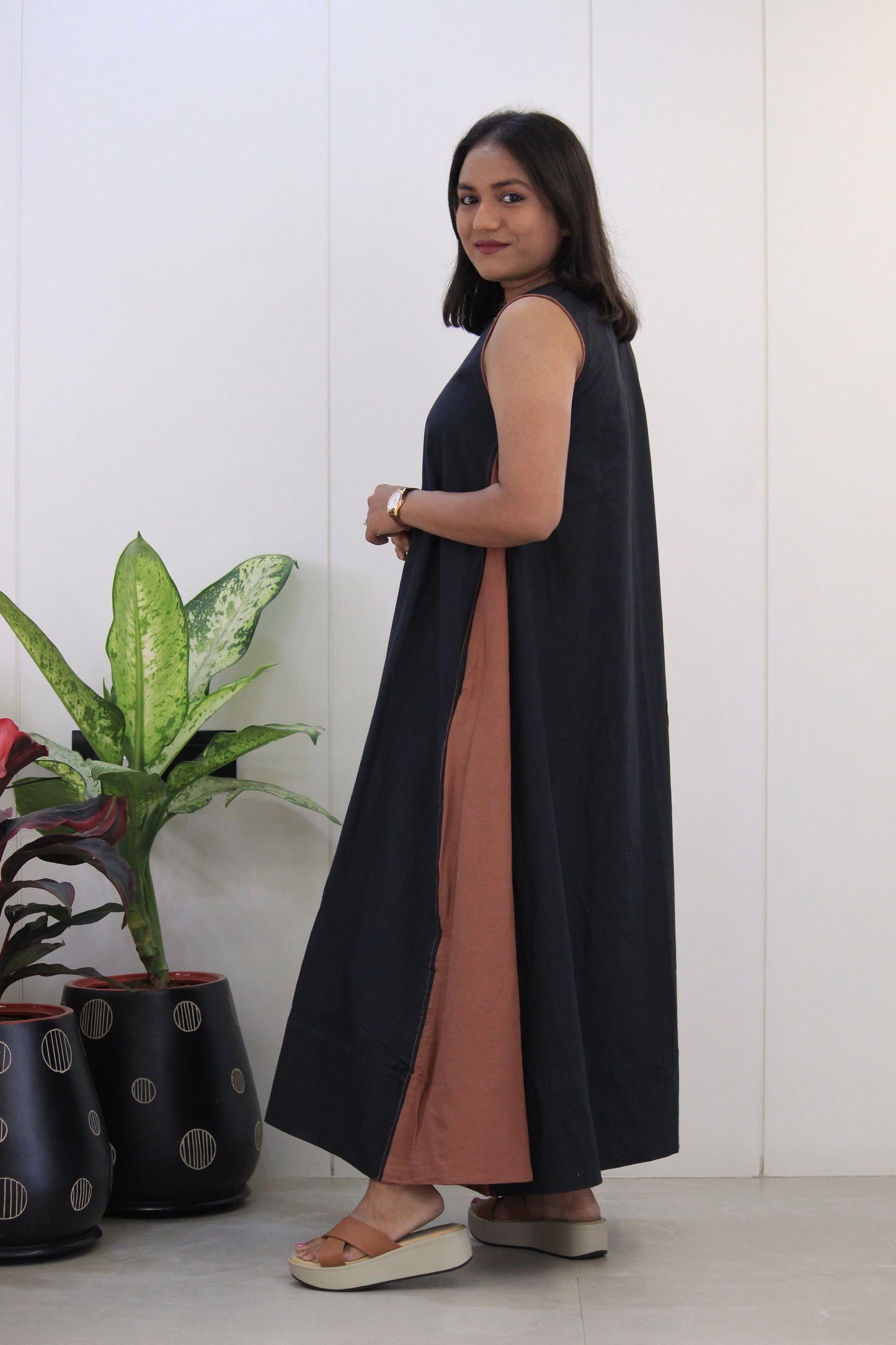 Mridula Black Cotton Long Dress