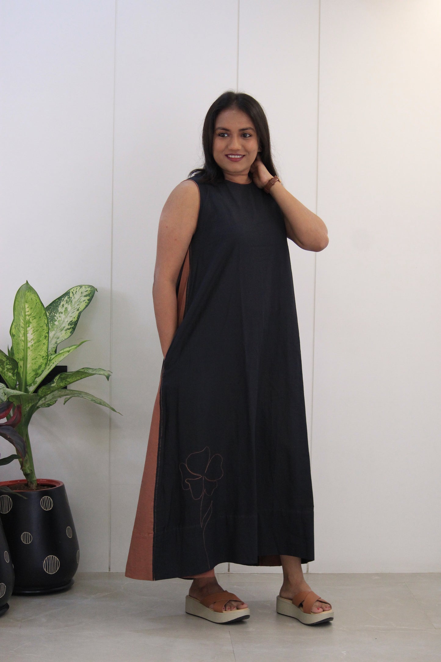 Mridula Black Cotton Long Dress