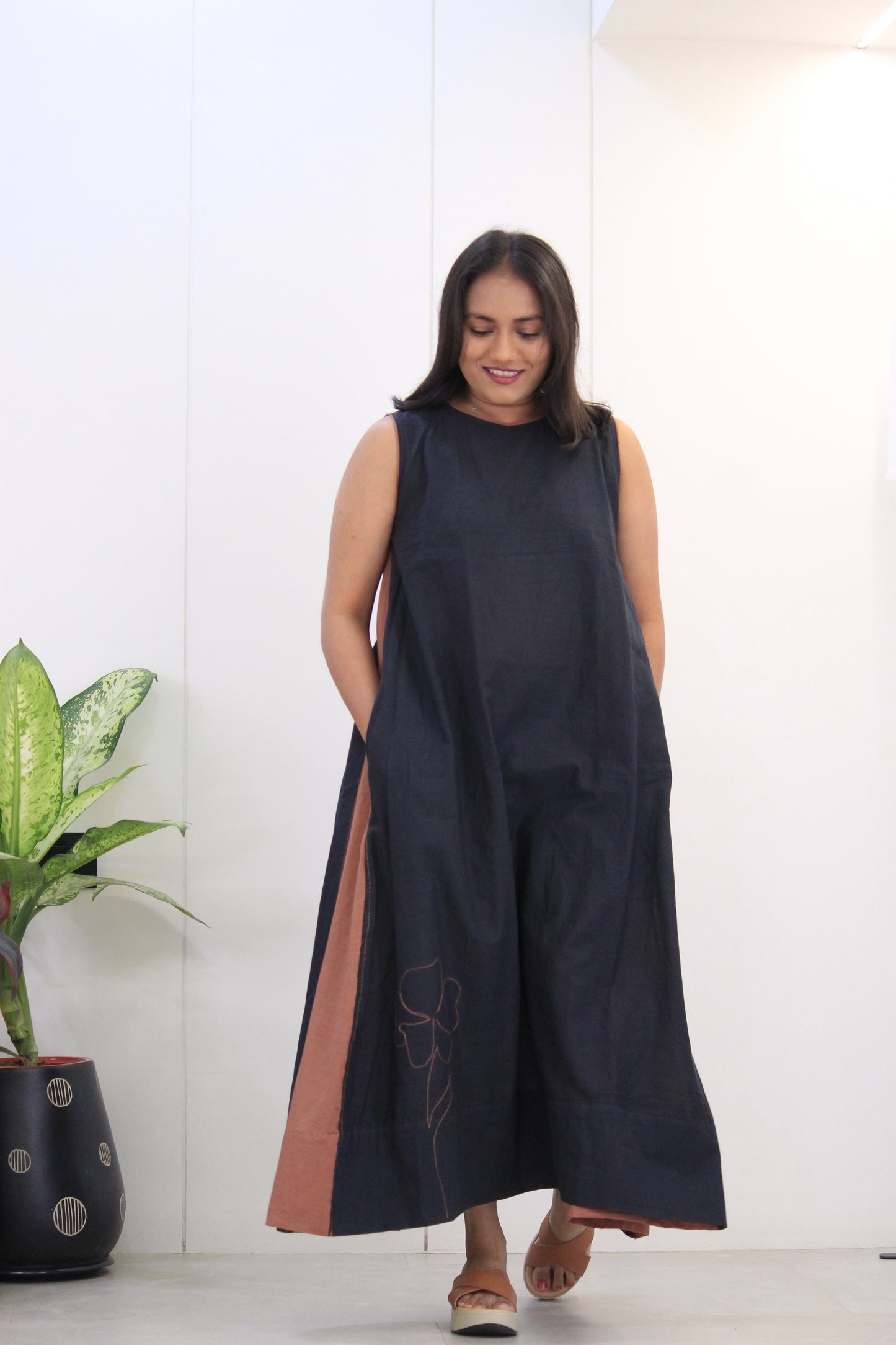 Mridula Black Cotton Long Dress