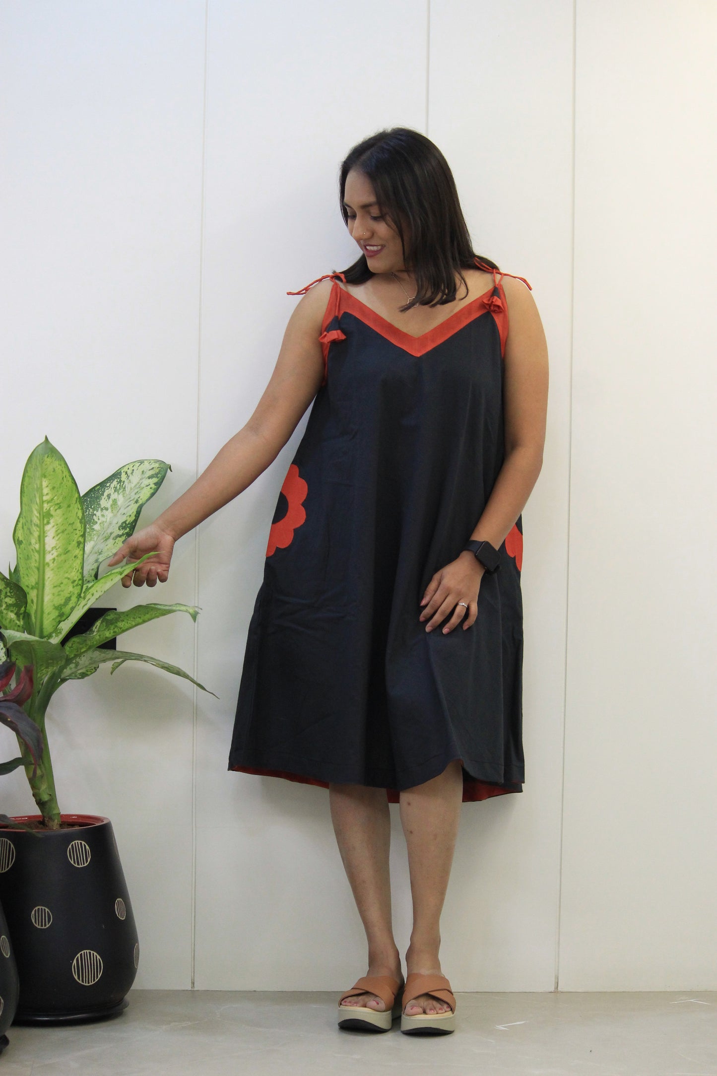 Hazel Black Cotton Short Dress