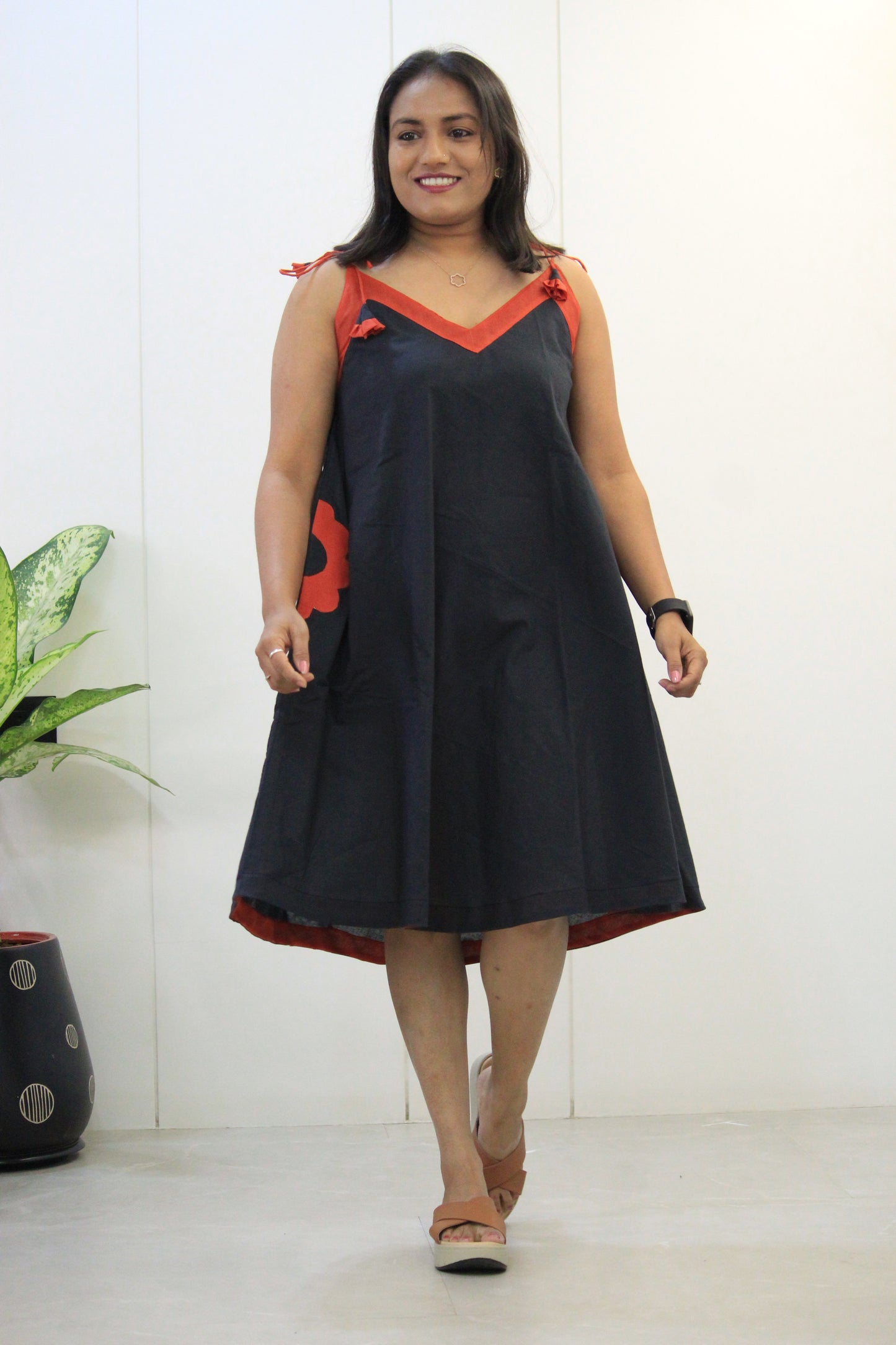 Hazel Black Cotton Short Dress